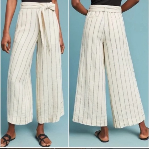 Anthropologie linen tie flat front w/elastic back 4 pockets - Picture 2 of 6